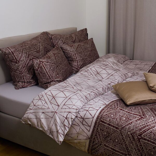 Obliečky SATÉN DESIGN freska béžovo vínová bežný 1x paplón 140x200 + 1x vankúš 70x90 cm