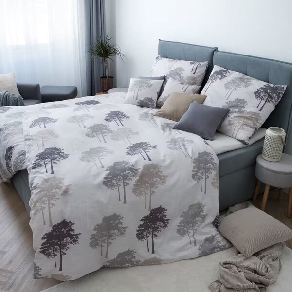Obliečky SATÉN DESIGN forest béžová sivá bežný 1x paplón 140x200 + 1x vankúš 70x90 cm