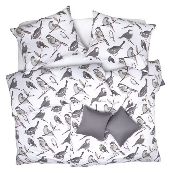 Obliečky SATÉN DESIGN grey birds bežný 1x paplón 140x200 + 1x vankúš 70x90 cm