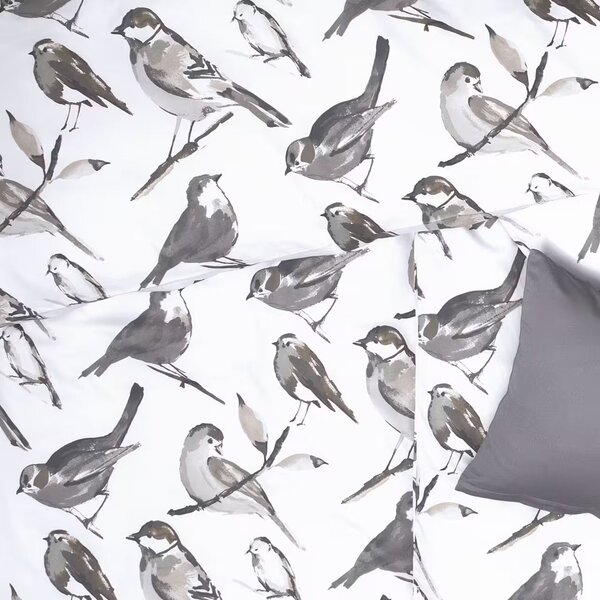 Obliečky SATÉN DESIGN grey birds bežný 1x paplón 140x200 + 1x vankúš 70x90 cm