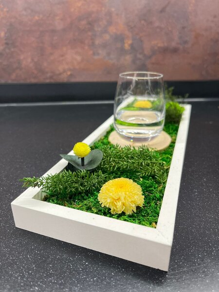 Machový podnos na pohár - žltá Veľkosť: 20cm x 10cm
