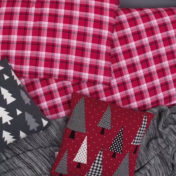 Obliečky FLANEL káro červená bežný 1x paplón 140x200 + 1x vankúš 70x90 cm