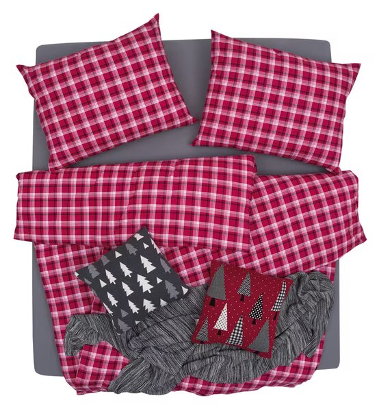 Obliečky FLANEL káro červená bežný 1x paplón 140x200 + 1x vankúš 70x90 cm