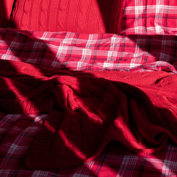 Obliečky FLANEL káro červená bežný 1x paplón 140x200 + 1x vankúš 70x90 cm