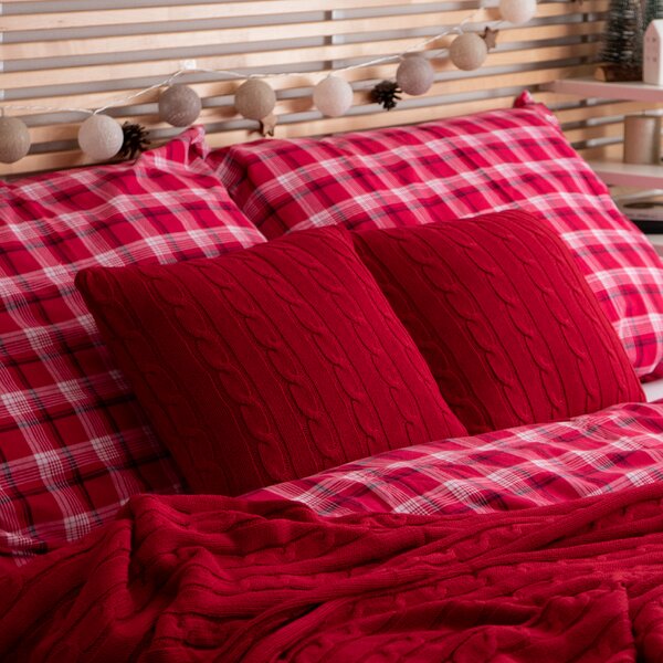 Obliečky FLANEL káro červená bežný 1x paplón 140x200 + 1x vankúš 70x90 cm