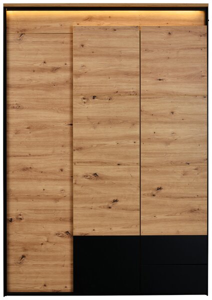 SKRIŇA S OTOČNÝMI DVERAMI, čierna, dub artisan, 140/200/55 cm Voleo - Skrine