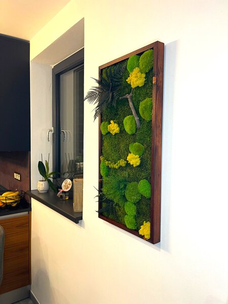Machový obraz s rastlinami 3D dark Druh rámu: 90x30cm