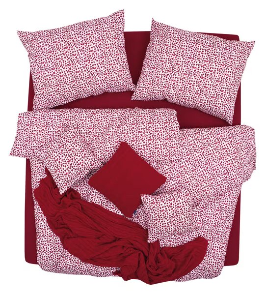 Obliečky KLASIK srdiečka biela červená bežný 1x paplón 140x200 + 1x vankúš 70x90 cm