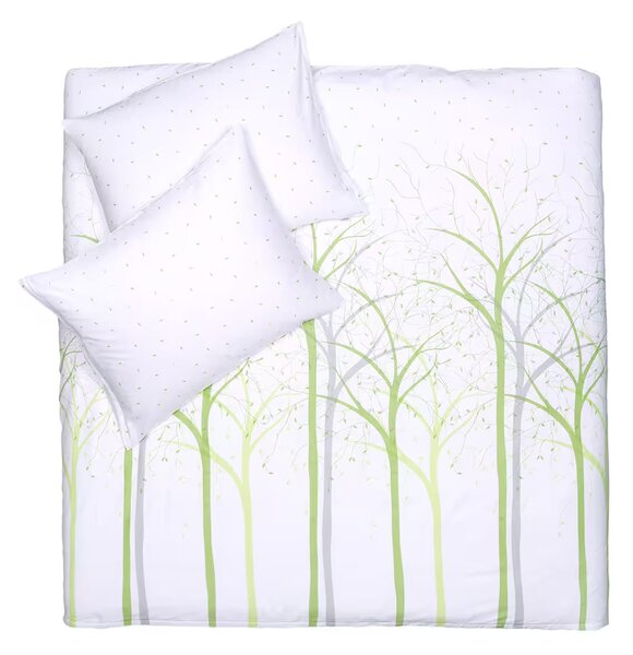Obliečky SATÉN DESIGN stromy biela zelená bežný 1x paplón 140x200 + 1x vankúš 70x90 cm