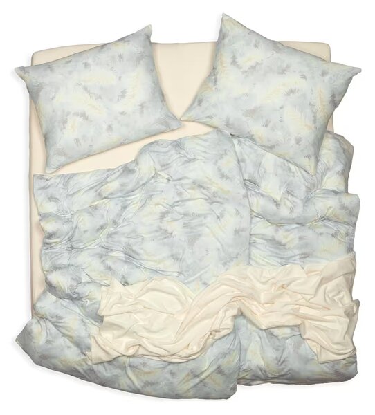 Obliečky JERSEY perie sivá smotanová bežný 1x paplón 140x200 + 1x vankúš 70x90 cm