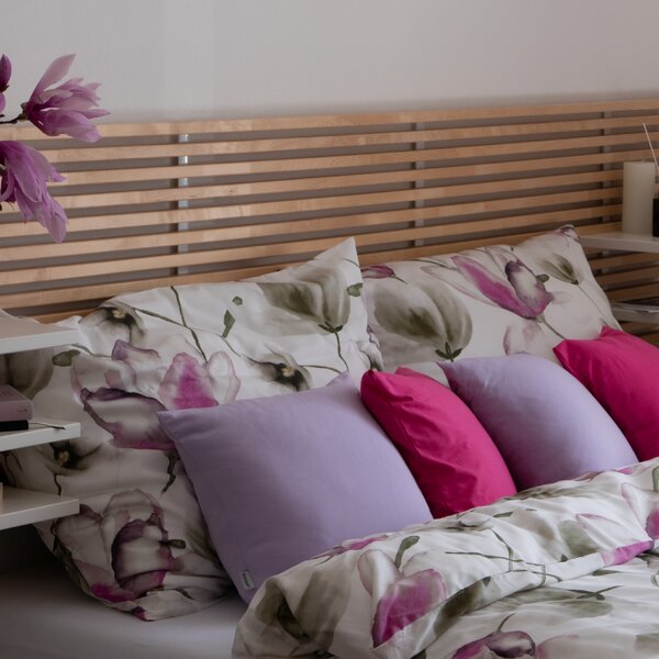 Obliečky SATÉN DESIGN magnolia biela ružová bežný 1x paplón 140x200 + 1x vankúš 70x90 cm