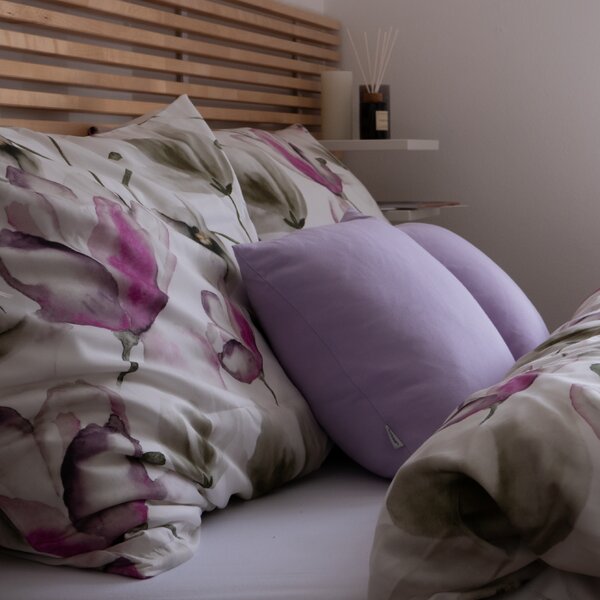 Obliečky SATÉN DESIGN magnolia biela ružová bežný 1x paplón 140x200 + 1x vankúš 70x90 cm