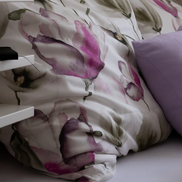 Obliečky SATÉN DESIGN magnolia biela ružová bežný 1x paplón 140x200 + 1x vankúš 70x90 cm