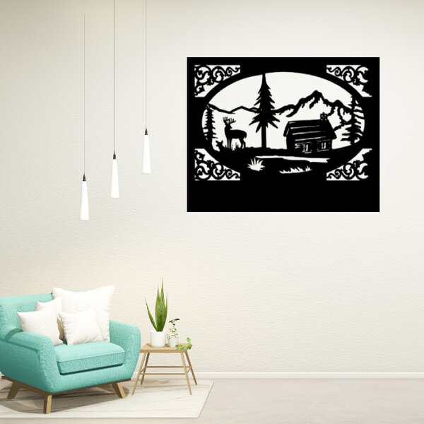Obraz - chalúpka s jeleňom Veľkosť rámu: 36x29cm