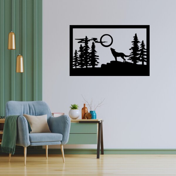 Obraz - vlk zavýjajúci na mesiac Veľkosť rámu: 49x27cm