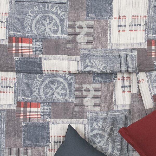 Obliečky KLASIK DESIGN denim modrá sivá bežný 1x paplón 140x200 + 1x vankúš 70x90 cm