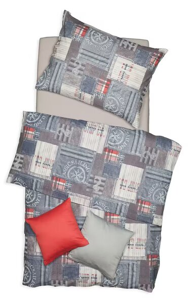 Obliečky KLASIK DESIGN denim modrá sivá bežný 1x paplón 140x200 + 1x vankúš 70x90 cm