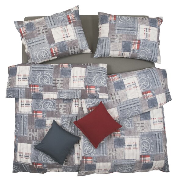 Obliečky KLASIK DESIGN denim modrá sivá bežný 1x paplón 140x200 + 1x vankúš 70x90 cm