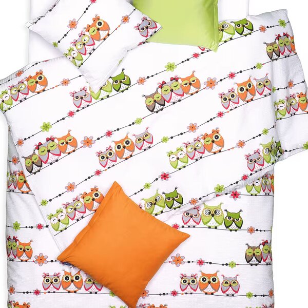 Obliečky KREP sovičky bežný 1x paplón 140x200 + 1x vankúš 70x90 cm