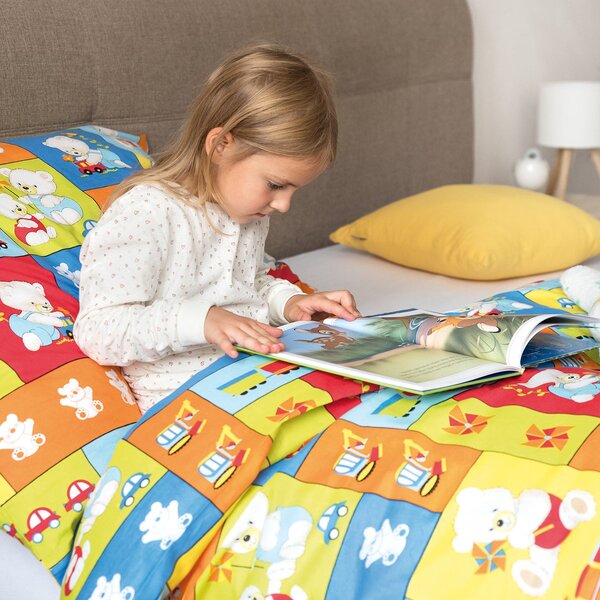 Obliečky KLASIK medvedíky patchwork bežný 1x paplón 140x200 + 1x vankúš 70x90 cm