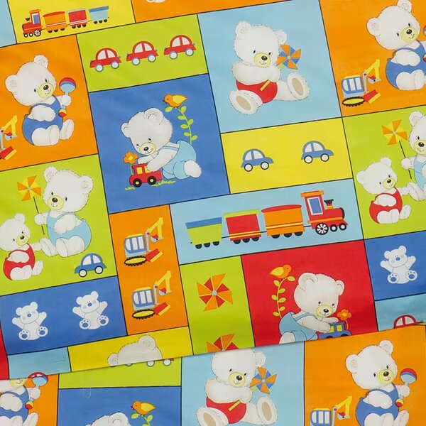 Obliečky KLASIK medvedíky patchwork bežný 1x paplón 140x200 + 1x vankúš 70x90 cm