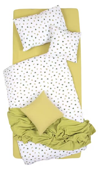 Obliečky JERSEY žabky biela zelená detský 1x paplón 90x135 + 1x vankúš 45x65 cm