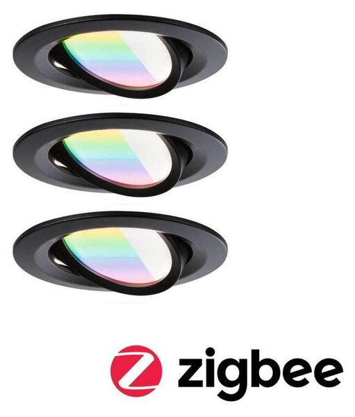 Paulmann LED zapustená svietidlo Nova Coin Smart čierna RGBW, sada 3 ks, 8,4 cm, Čierna, Obývacia izba / jedáleň, Hliník, Moderný, Zapustené okrúhle