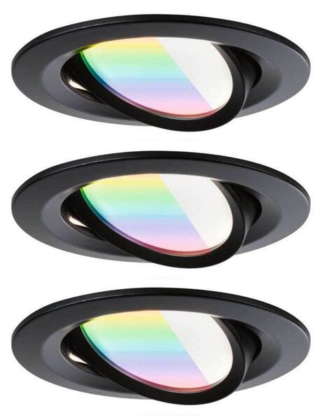 Paulmann LED zapustená svietidlo Nova Coin Smart čierna RGBW, sada 3 ks, 8,4 cm, Čierna, Obývacia izba / jedáleň, Hliník, Moderný, Zapustené okrúhle