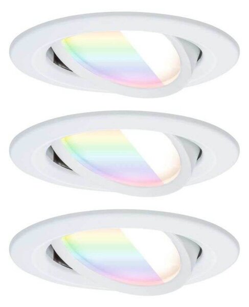 Paulmann LED zapúšťací bodový svietidlo Nova Coin Smart biele RGBW, sada 3 ks,, Biela / opálová, Obývacia izba / jedáleň, Hliník, Moderný, Zapustené okrúhle