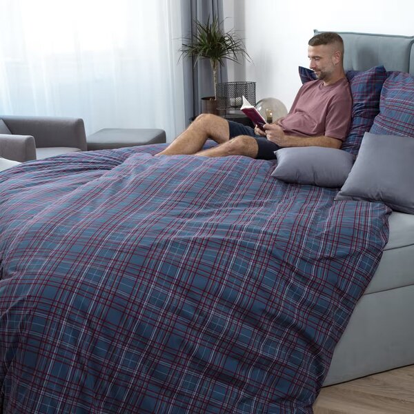Obliečky KLASIK SOFT kocky modrá bežný 1x paplón 140x200 + 1x vankúš 70x90 cm