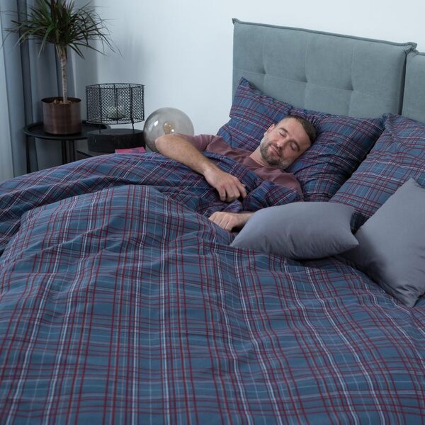 Obliečky KLASIK SOFT kocky modrá bežný 1x paplón 140x200 + 1x vankúš 70x90 cm