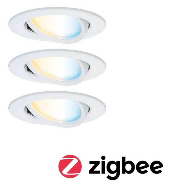 Paulmann LED zapúšťací bodový svietidlo Nova Coin Smart, biele, 3 ks, 8,4, Biela / opálová, Obývacia izba / jedáleň, Hliník, Moderný, Zapustené okrúhle
