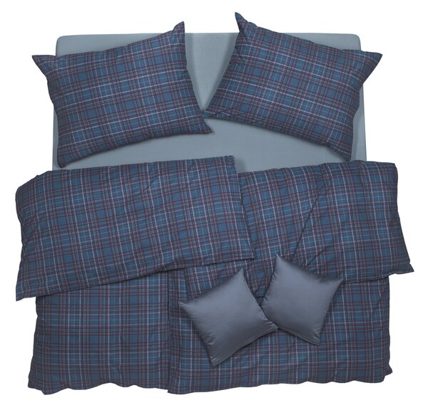 Obliečky KLASIK SOFT kocky modrá bežný 1x paplón 140x200 + 1x vankúš 70x90 cm