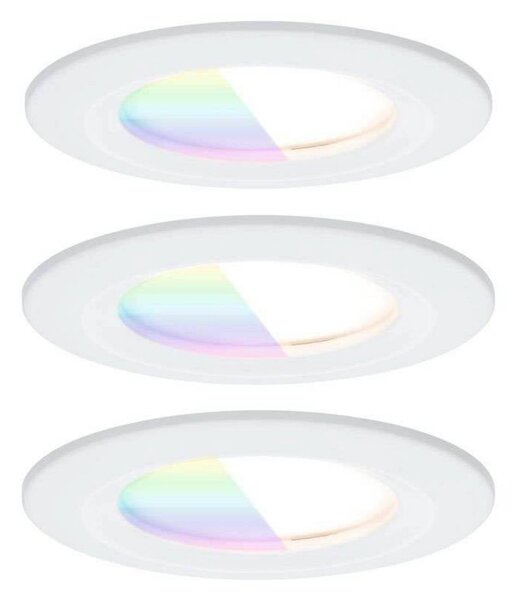 Paulmann LED zapustiteľný bodový svietidlo Nova Coin Smart biele RGBW, sada 3, Biela / opálová, Obývacia izba / jedáleň, Hliník, Moderný, Zapustené okrúhle