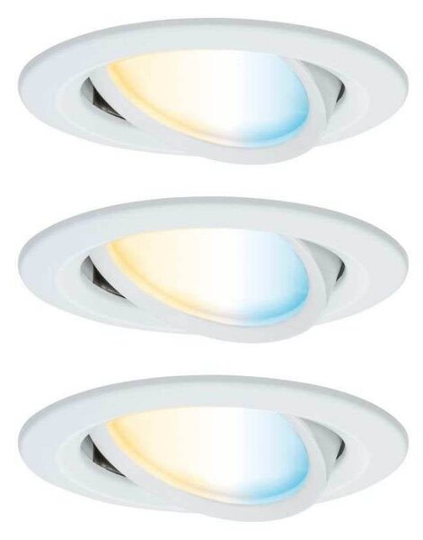 Paulmann LED zapúšťací bodový svietidlo Nova Coin Smart, biele, 3 ks, 8,4, Biela / opálová, Obývacia izba / jedáleň, Hliník, Moderný, Zapustené okrúhle