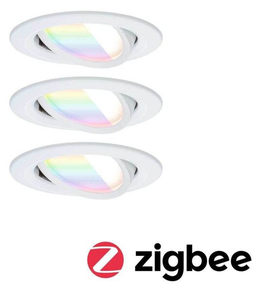 Paulmann LED zapúšťací bodový svietidlo Nova Coin Smart biele RGBW, sada 3 ks,, Biela / opálová, Obývacia izba / jedáleň, Hliník, Moderný, Zapustené okrúhle