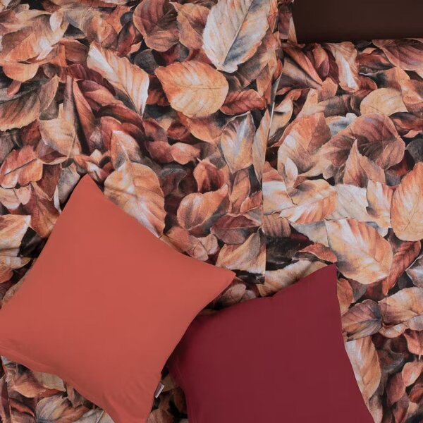 Obliečky ART JERSEY leaves hrdzavá bežný 1x paplón 140x200 + 1x vankúš 70x90 cm