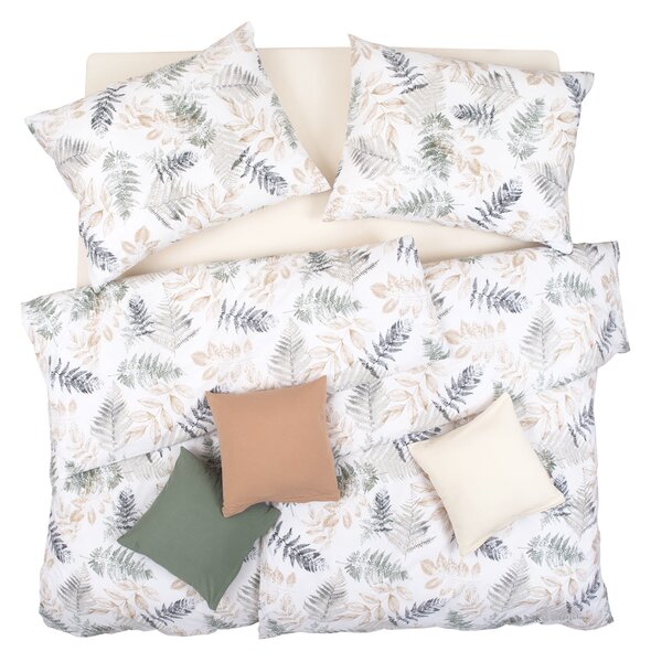 Obliečky KLASIK SOFT papraď khaki bežný 1x paplón 140x200 + 1x vankúš 70x90 cm