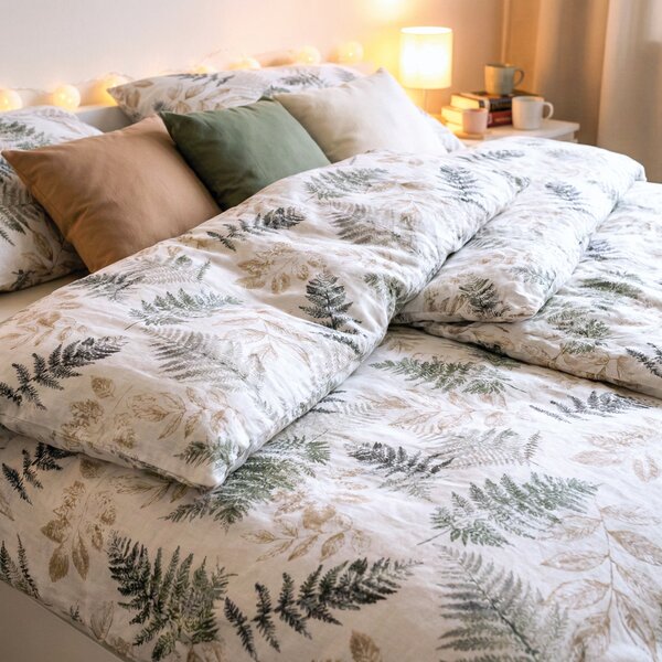Obliečky KLASIK SOFT papraď khaki bežný 1x paplón 140x200 + 1x vankúš 70x90 cm