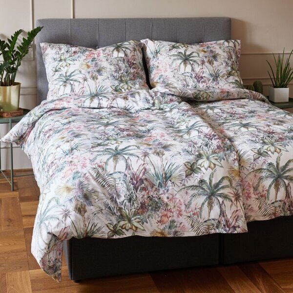 Obliečky SATÉN DESIGN palms pastelová bežný 1x paplón 140x200 + 1x vankúš 70x90 cm