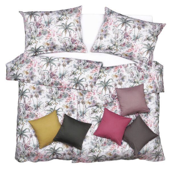 Obliečky SATÉN DESIGN palms pastelová bežný 1x paplón 140x200 + 1x vankúš 70x90 cm