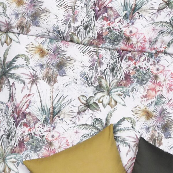 Obliečky SATÉN DESIGN palms pastelová bežný 1x paplón 140x200 + 1x vankúš 70x90 cm