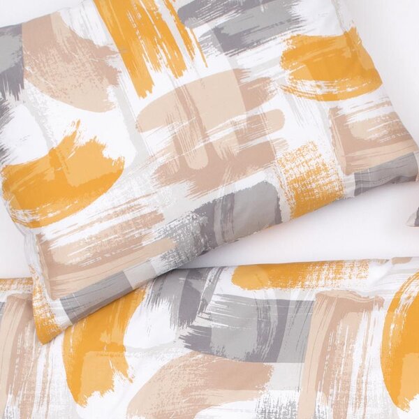 Obliečky SATÉN DESIGN brush sivá žltá bežný 1x paplón 140x200 + 1x vankúš 70x90 cm