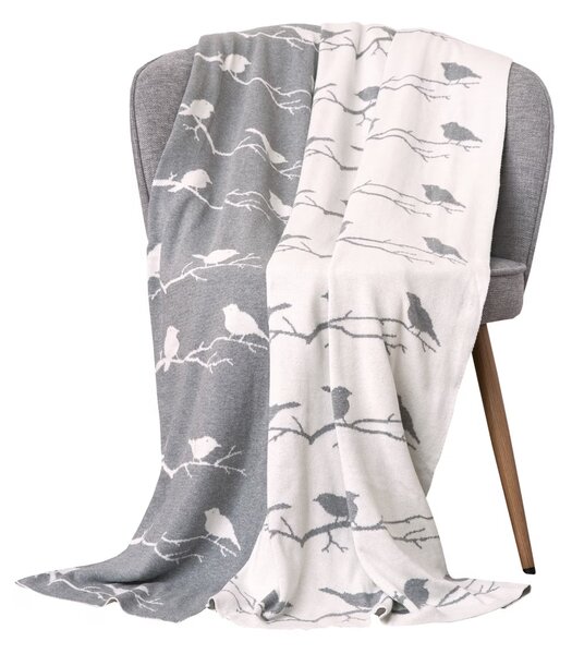 Deka pletená DESIGN vtáčiky sivá 130x190 cm