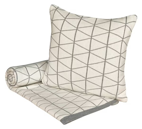 Deka pletená DESIGN geo smotanová sivá 130x190 cm