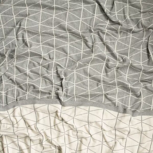 Deka pletená DESIGN geo smotanová sivá 130x190 cm
