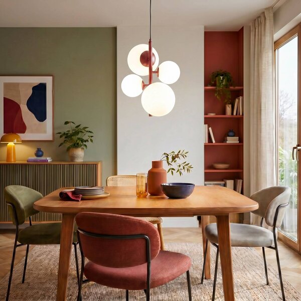 ALDEX Závesné svietidlo Joel, vínovočervené/biele, 4-plameňové, Červená, Obývacia izba / jedáleň, kov, Moderný, Závesné svietidlo