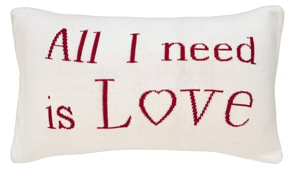 Dekoračný návlek pletený DESIGN love smotanová červená 30x50 cm