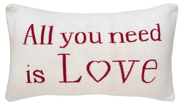 Dekoračný návlek pletený DESIGN love smotanová červená 30x50 cm
