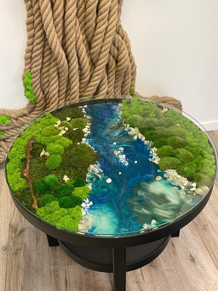 Konferenčný stolík s machom a epoxidom Veľkosť: 60cm